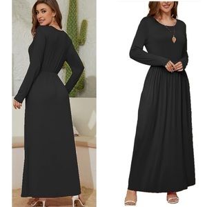 NWT Women's Long  Sleeve Loose Plain Long Casual Empire Waist Maxi Dress SIZE S